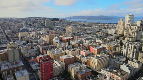 san francisco union square neighbourhood with golden gate bridge in the background, usa