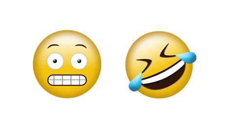 Animation-of-grimacing-and-tears-of-joy-emoji-icons-over-white-background