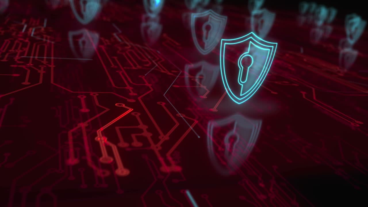 Cyber security and digital network protection symbols loop concept