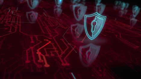 concepto de bucle de símbolos de seguridad cibernética y protección de redes digitales