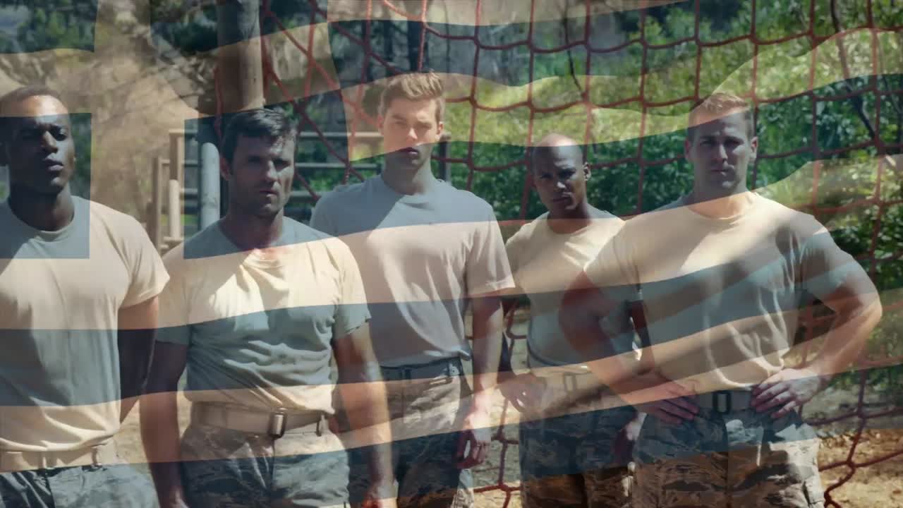 훈련 중 다양한 남성 군인 위에 그리스의  ⁇ 발의 애니메이션