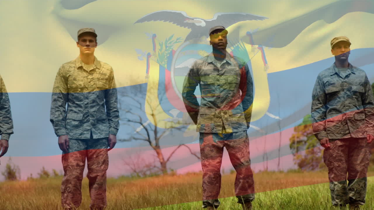 Animación de bandera de ecuador sobre soldados