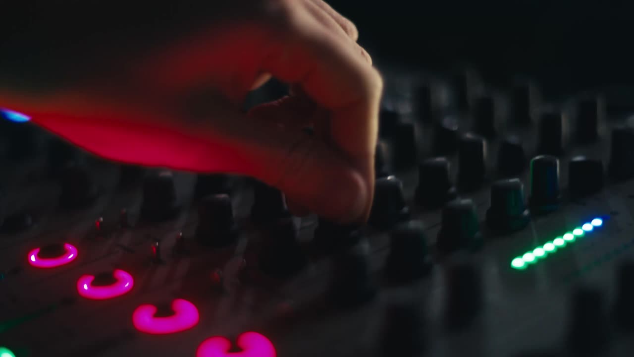 el equipo de dj muestra formas de onda mientras la pista se reproduce en 4k