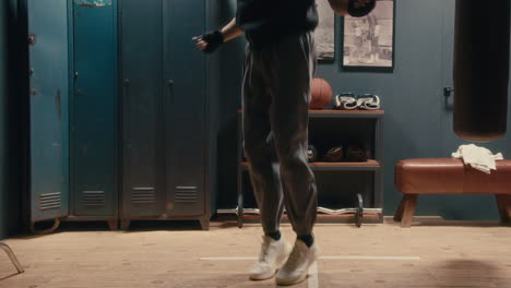 man jumping rope in a retro gym