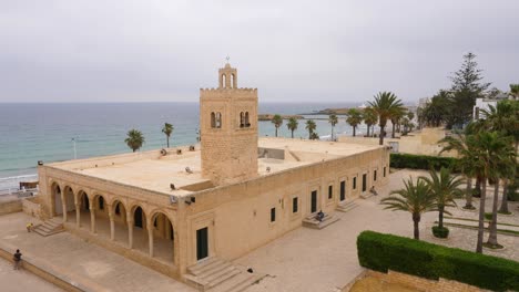 great moslem mosque on territory medieval fortress ribat in monastir, tunisia