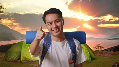 happy camper at sunset