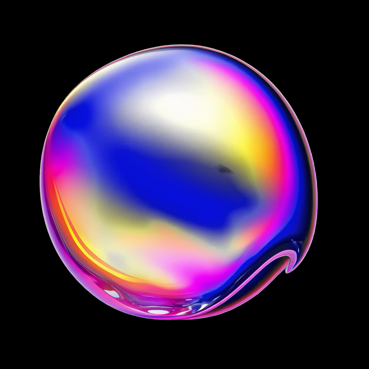 Colorful iridescent bubble animation isolated asset, transparent 4K video, alpha channel, ProRes