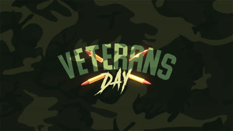 animation text veterans day on military background with patrons