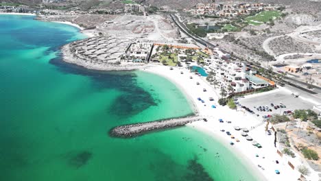 playa caymancito beach, turquoise water, summer mood in la paz, mexico, aerial view
