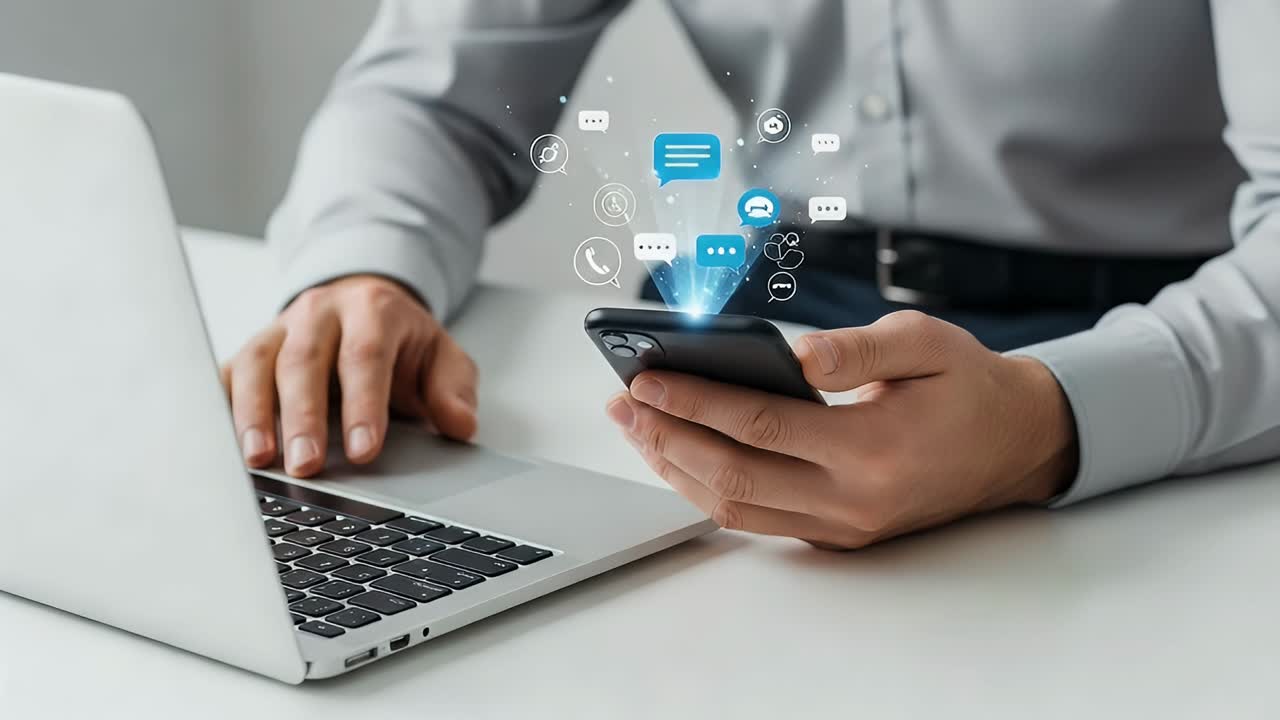 Man Using a Smartphone for Digital Communication and Social Media