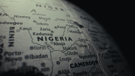 close-up of a world map focusing on nigeria