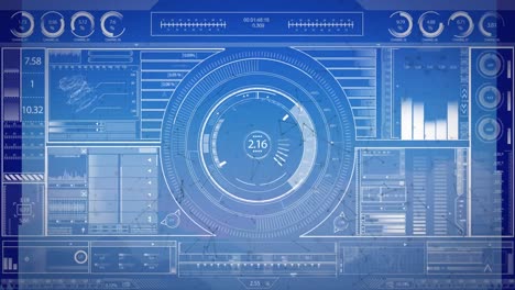 Animation-of-scope-scanning-and-data-processing-on-blue-background