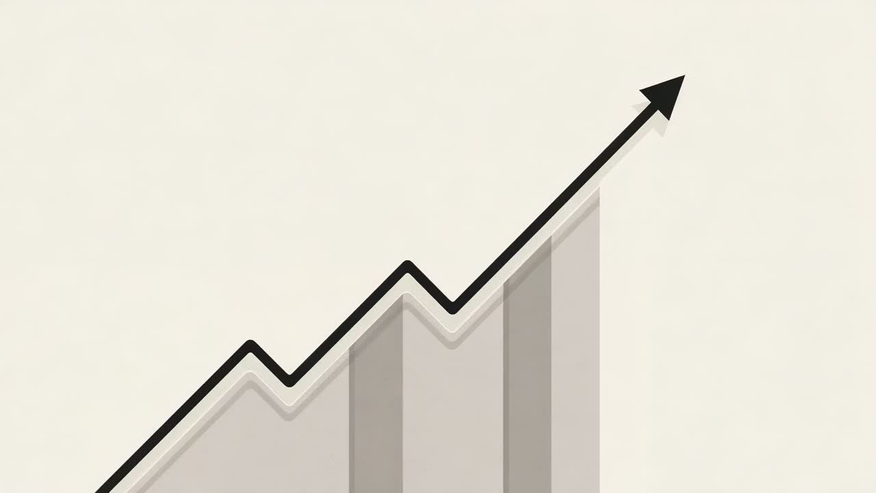 Animating black zigzag line with arrowhead, pale bars rising across chart on play, showing growth