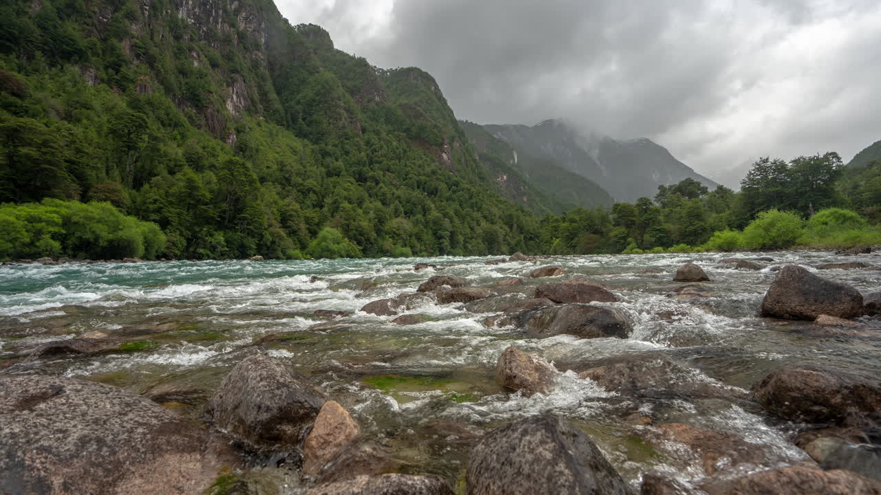 Futafelu River, Patagonia Chile, Timelapse Hyperlapse View of Glacial Water and Pristine Landscape
