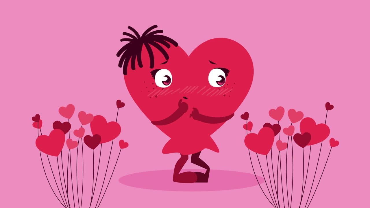 여성 심장 캐릭터와 심장 정원과 함께 행복한 발렌타인 데이 카드