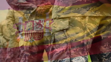 animation of flag of spain over soldiers