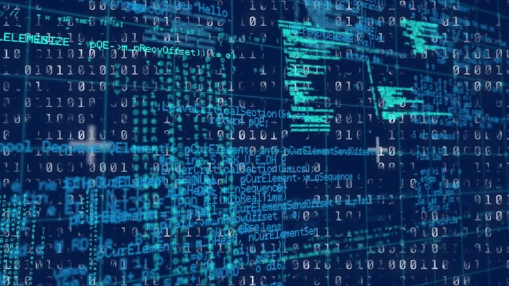 Animation of data processing on blue background