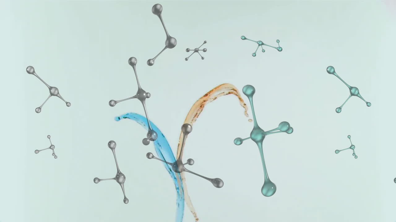 rayas coloridas y estructuras moleculares animadas sobre un fondo blanco