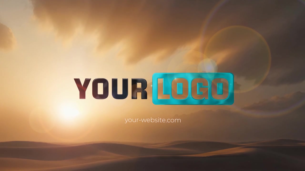 Rivelazione cinematografica del logo sulle dune del deserto al tramonto