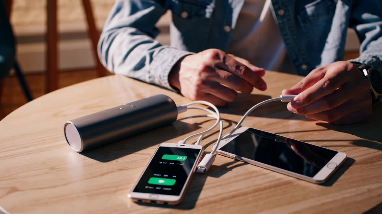 Man Charging Phones and Power Bank
