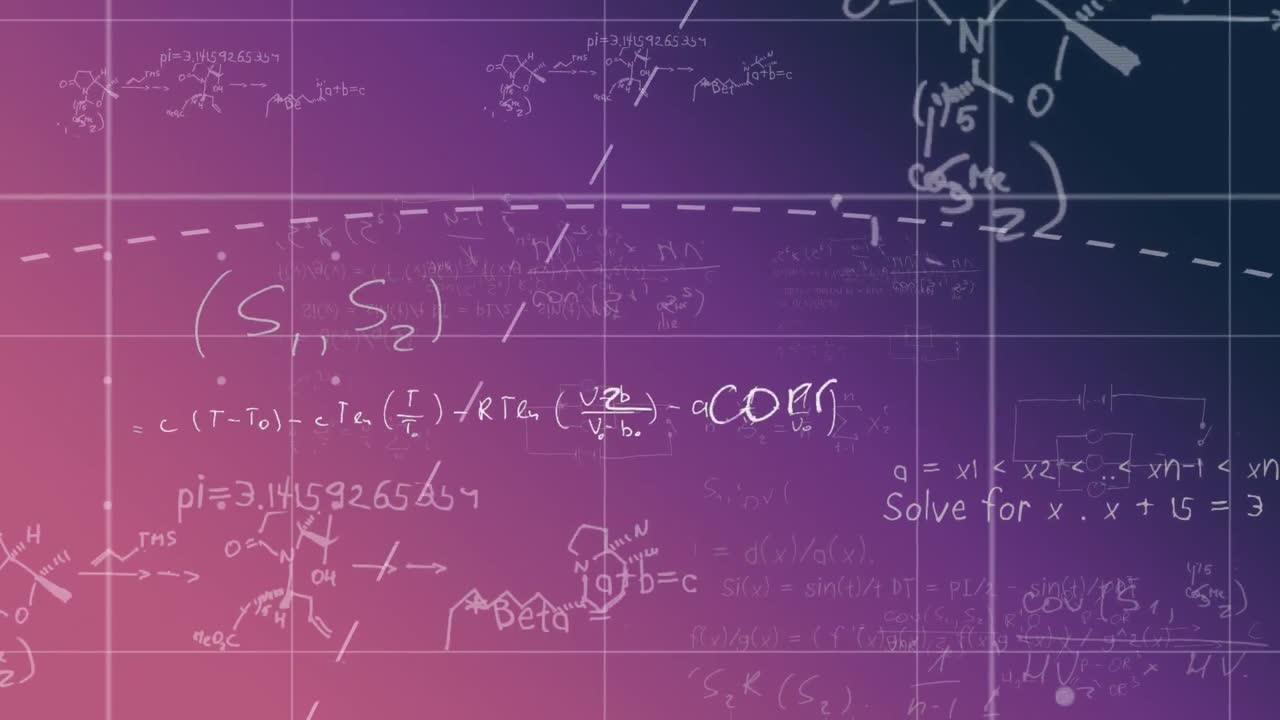 animación de ecuaciones matemáticas sobre un fondo púrpura