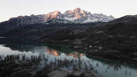 sunrise over mountain lake