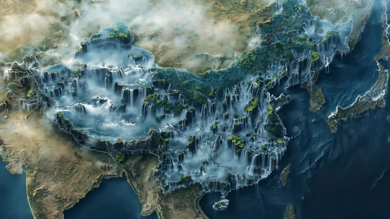 Artistic Waterfall Map of China