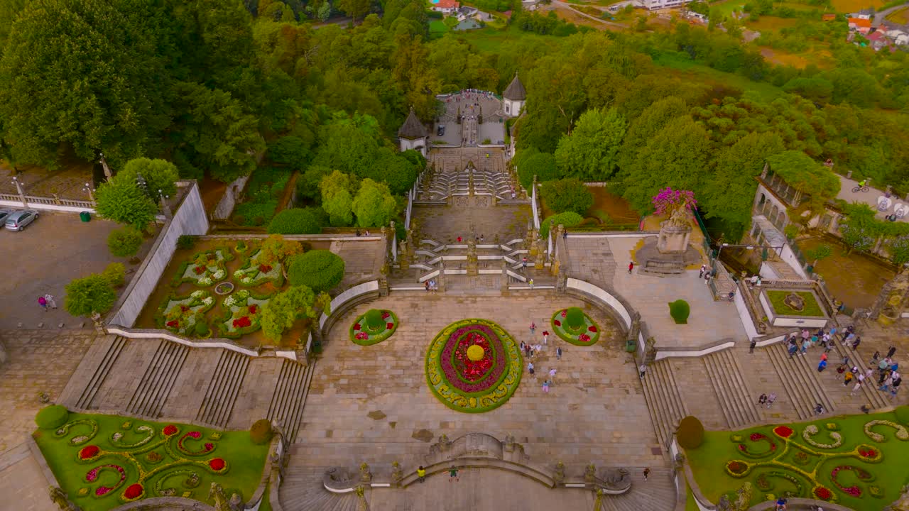 Aerial view of Bom Jesus do Monte in Braga, Portugal at sunset