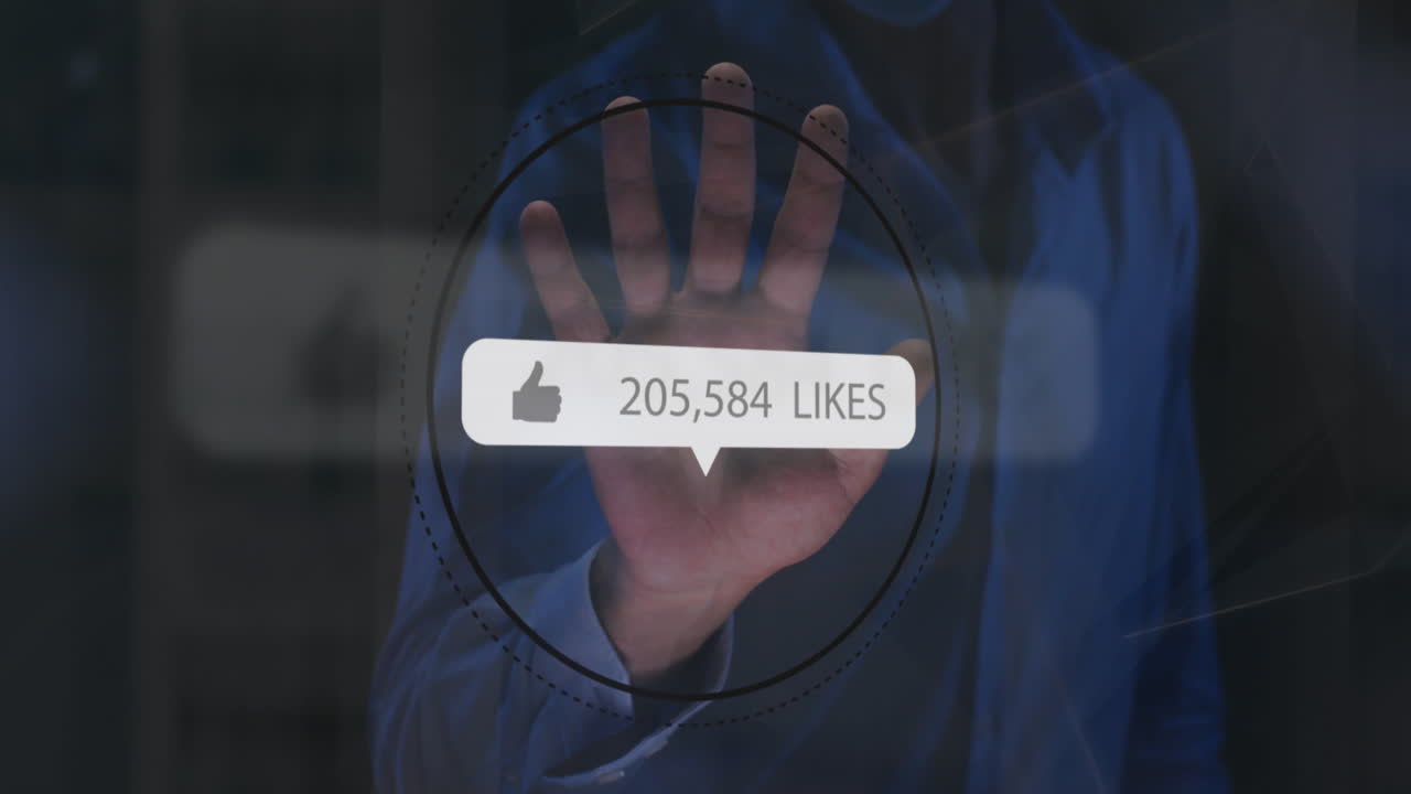 카우카스 사업가에 대한 소셜 미디어 데이터 처리의 애니메이션