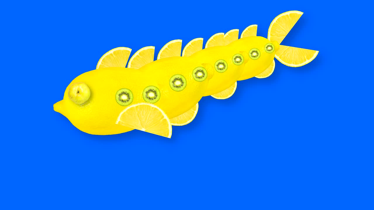 레몬 으로 만든 노란 물고기 의 루핑 애니메이션 비디오
