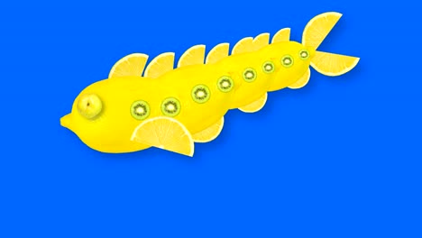 looping animated video of a yellow fish made from lemon