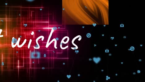 animation of medical icons and wishes text over network of connections