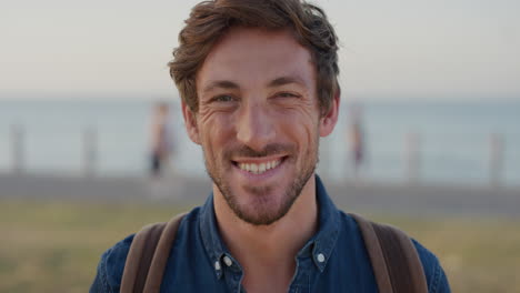 portrait handsome successful man laughing happy enjoying leisure lifestyle cacuasian male on vacation slow motion