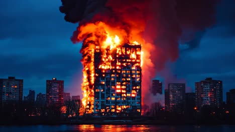 a large fire is raging in the middle of a city at night