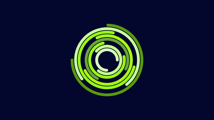 lignes futuristes en spirale arc-en-ciel avec des cercles sur un dégradé sombre