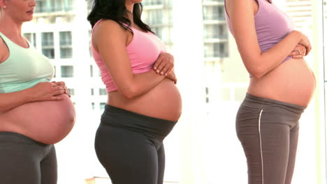 pregnant women standing in fitness studio