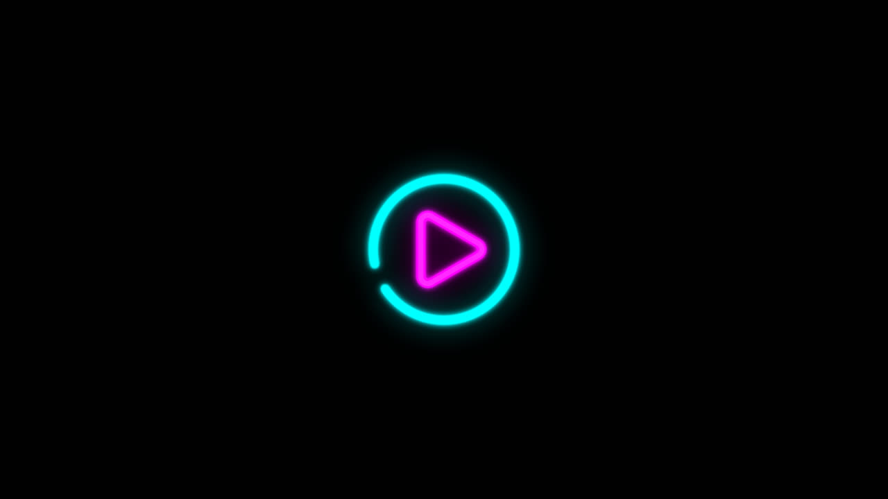 Neon Play Button Loading Animation on Black Background