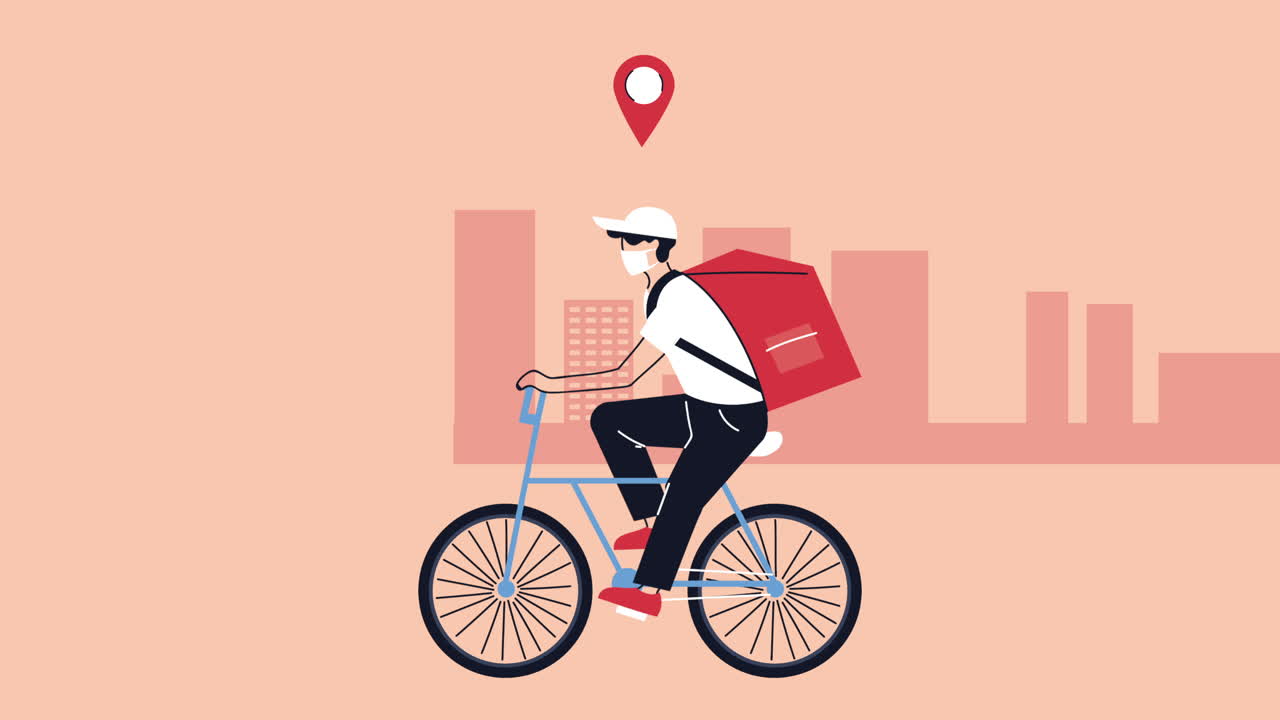 mensajero en el servicio de entrega de bicicletas animación