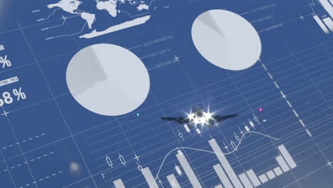 animation of financial data processing over airplane