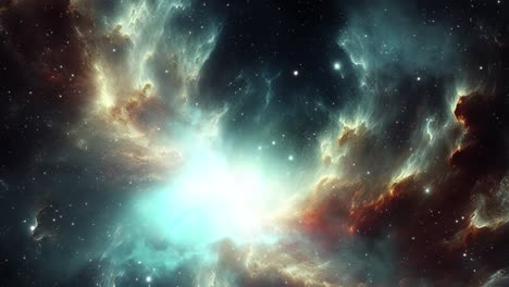flying in orion nebula in the infinite universe