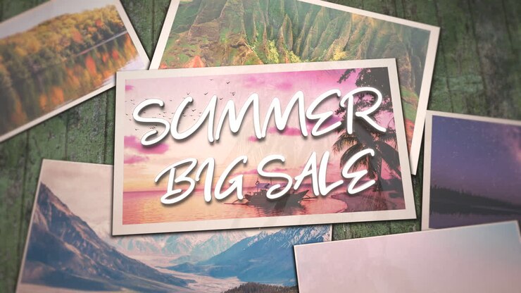 Summer Big Sale with collage photos with summer landscape in different country