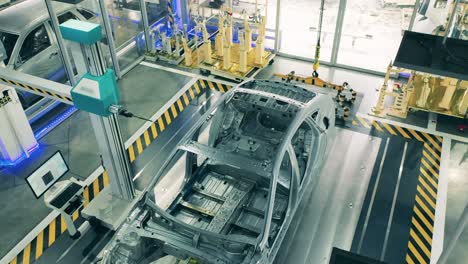 car factory robotic arm inspecting a vehicle body