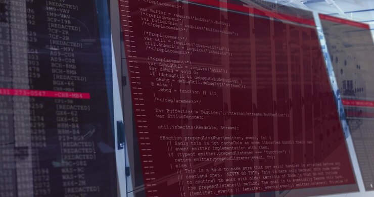 Dobbelte skærme viser redigerede lister og JavaScript-funktioner på et drejeligt stativ i fladt design.