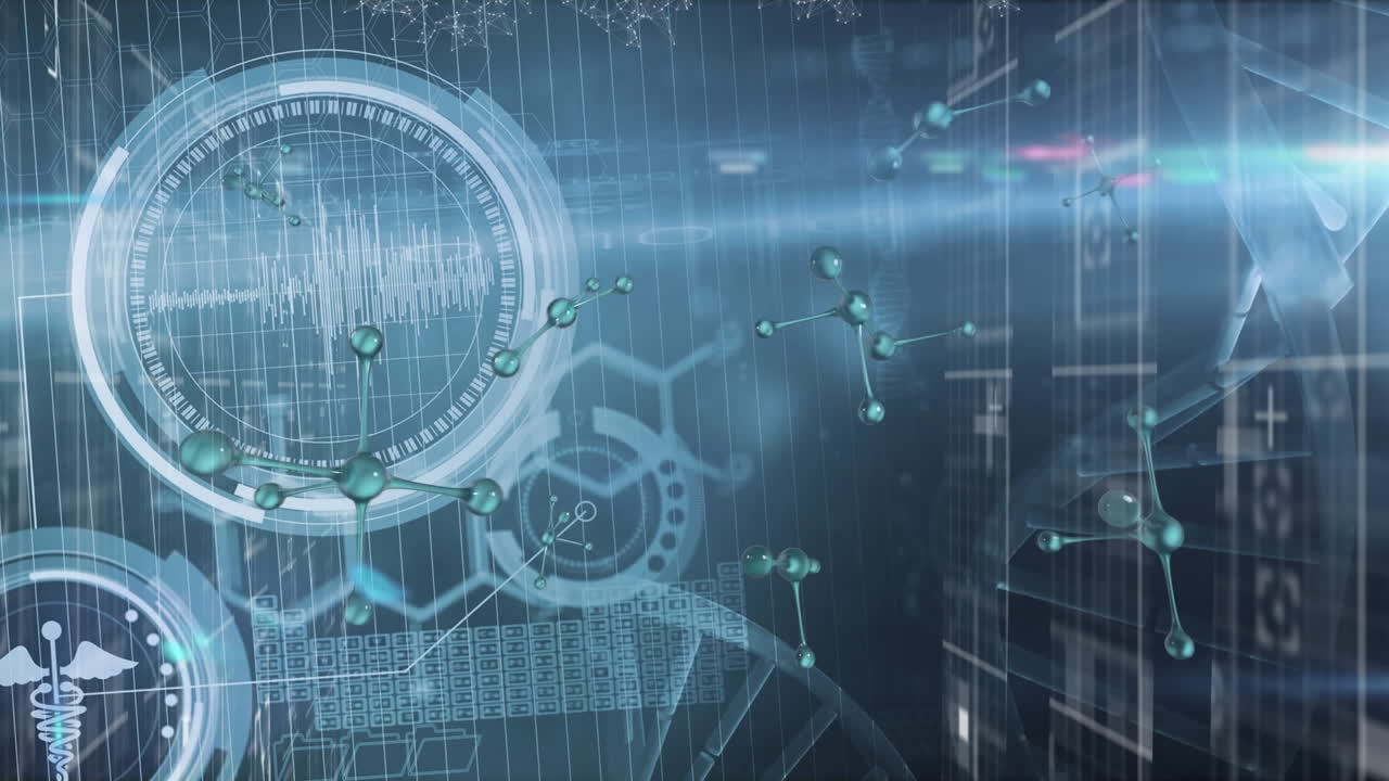 과학 데이터 처리 위에 회전하는 연결의 애니메이션