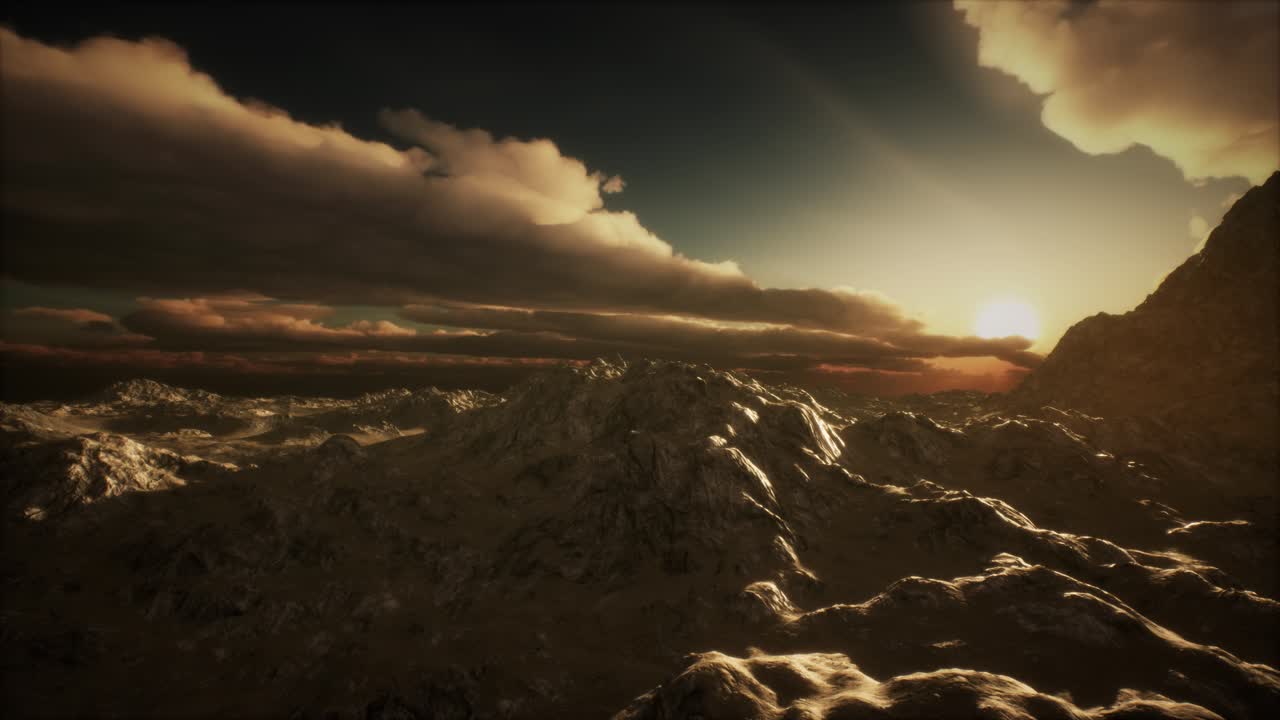 Sun Rays over Mountains in a Valley