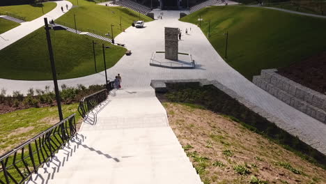 lovely performing center with drone from stairs in estonia