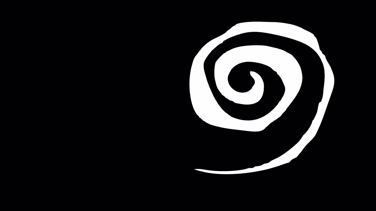 Forma a spirale bianca astratta che si disegna e si dissolve su sfondo nero