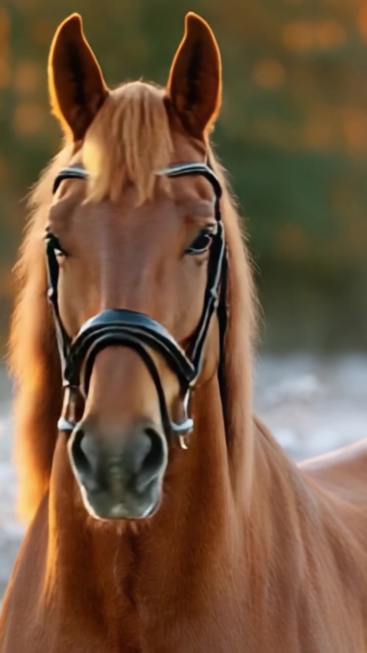 Maestoso cavallo sauro in luce naturale: catturare la grazia e la bellezza dello splendore equino in mezzo a uno sfondo sereno di colori della natura