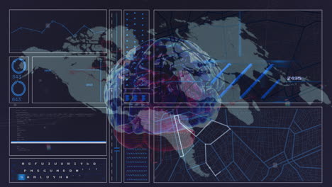 animation of data processing and digital brain over world map