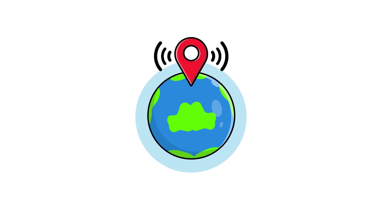 Animated Earth Globe with Red Location Pin Emitting Signal